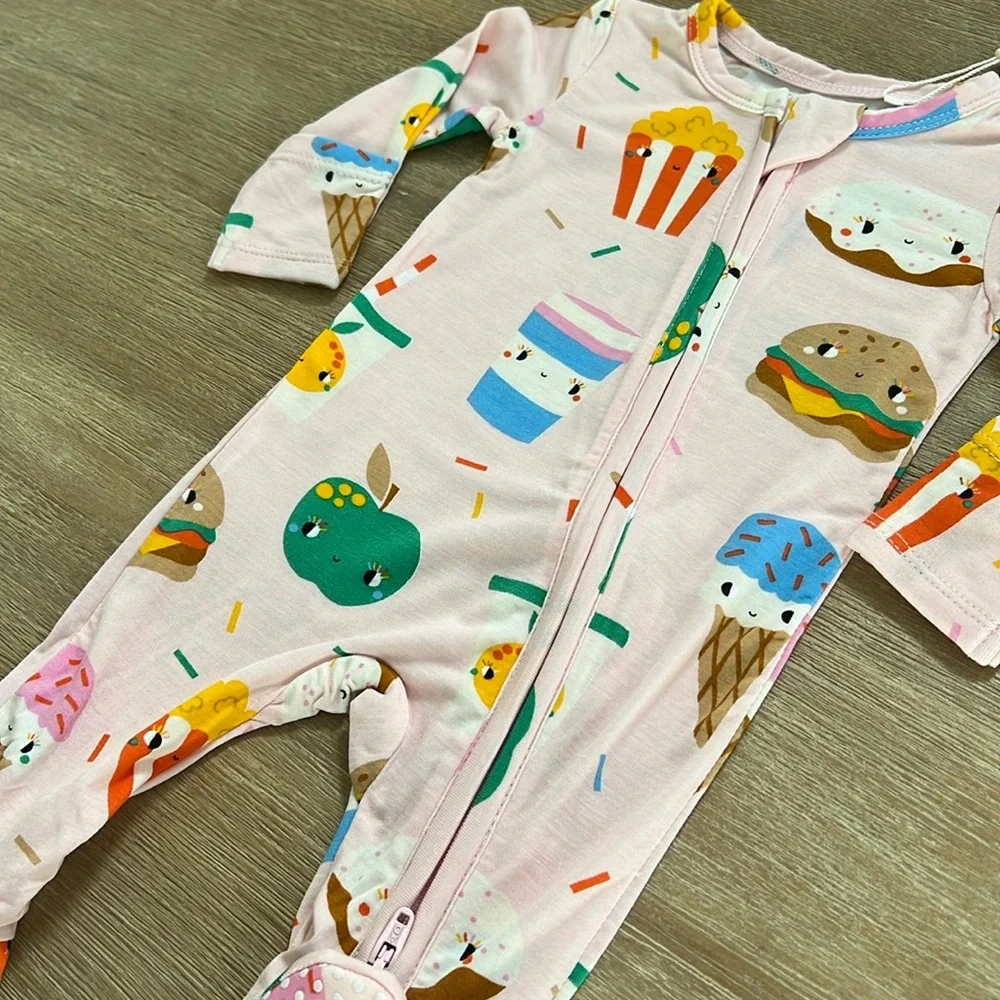 Angel Dear Bamboo Footie Sleeper Send Snacks Pink Newborn - Picture 3 of 4